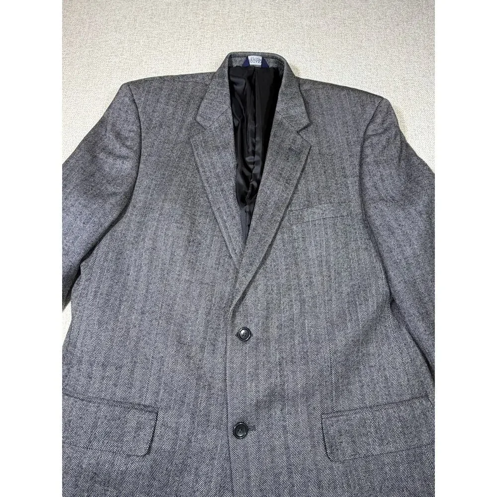 Botany 500 Mens 44L Gray 100% Lambswool 2 Button Herringbone Blazer Jacket Sport